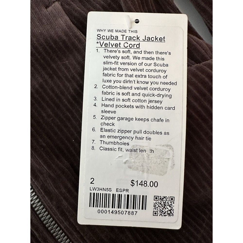 Lululemon Scuba Track Jacket Women's Velvet Espresso Brown Corduroy‎ Size 2 - Picture 4 of 5